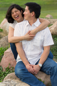 couple with woman laughing