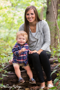 toddler and mom on log