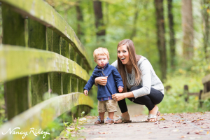 toddler and mom on bridge