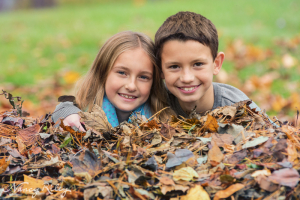Kids in leaves